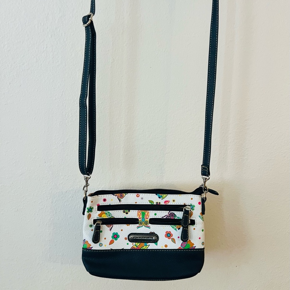 Stone Mountain Cream Floral Crossbody Bag with Black Trim